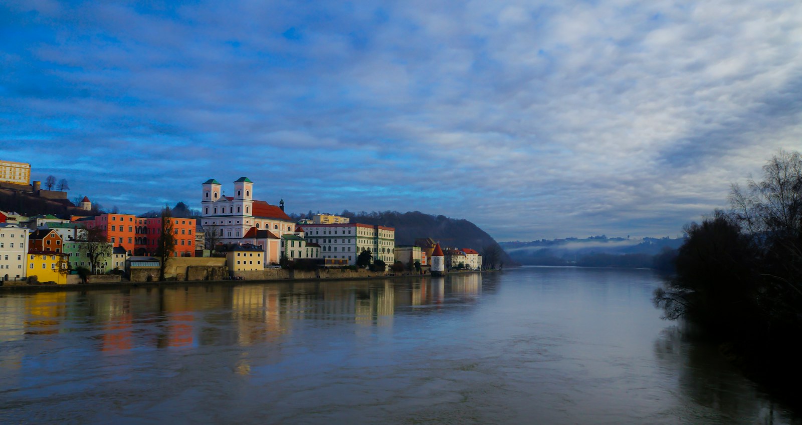 Colorful houses of Passau old town along the Inn river