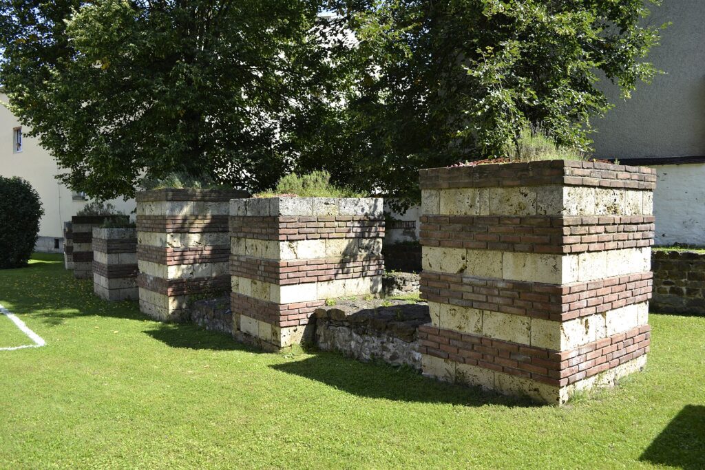 Remains of the Roman fort walls at the Kastell Boiotro museum in Passau
